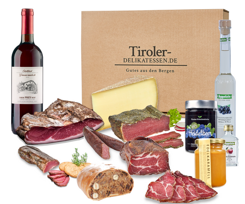 Gourmet-Schinken-Käse-Paket, Geschenkset "Best of Tirol" (mit Wein)